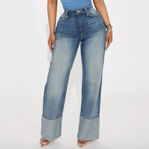 Cuffed Straight Leg Jeans